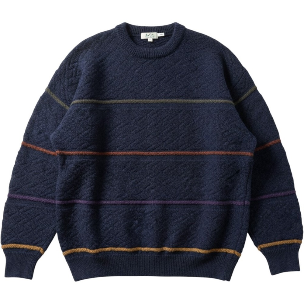 REI Wool Sweater XL Navy Blue Striped Textured Knit Made in USA Gorpcore